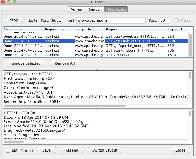 TCPMon configurations