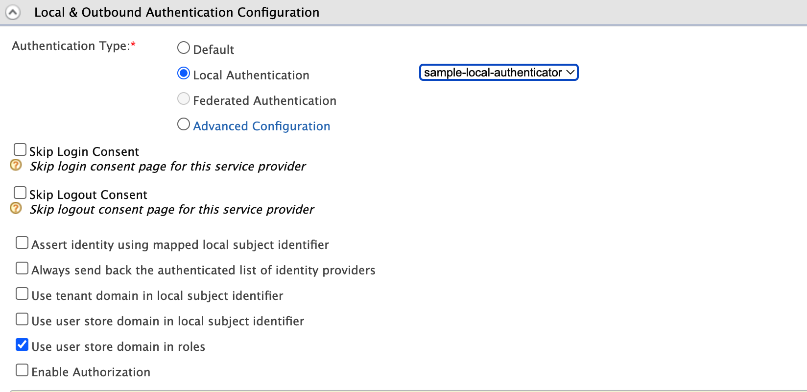 Local authentication check box