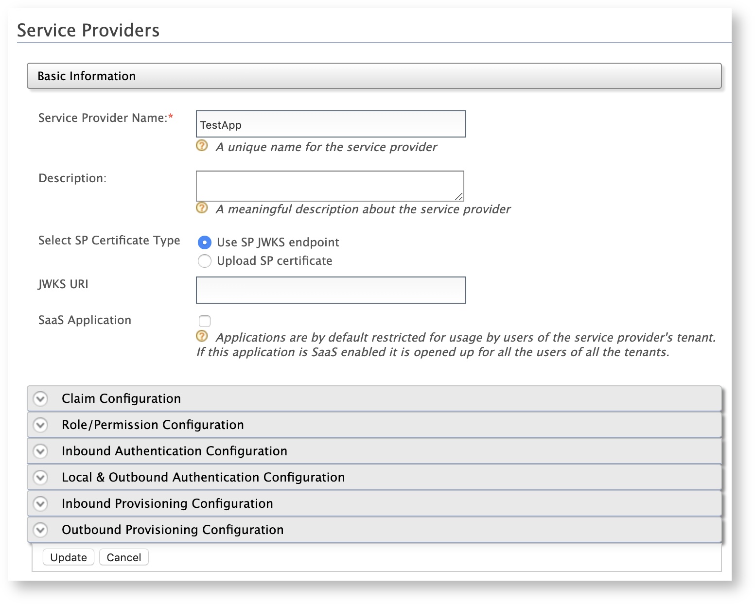 Service Providers screen