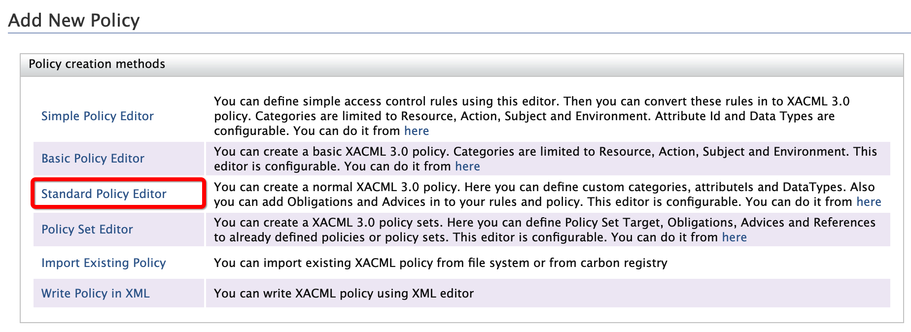 Policy Administration menu-item