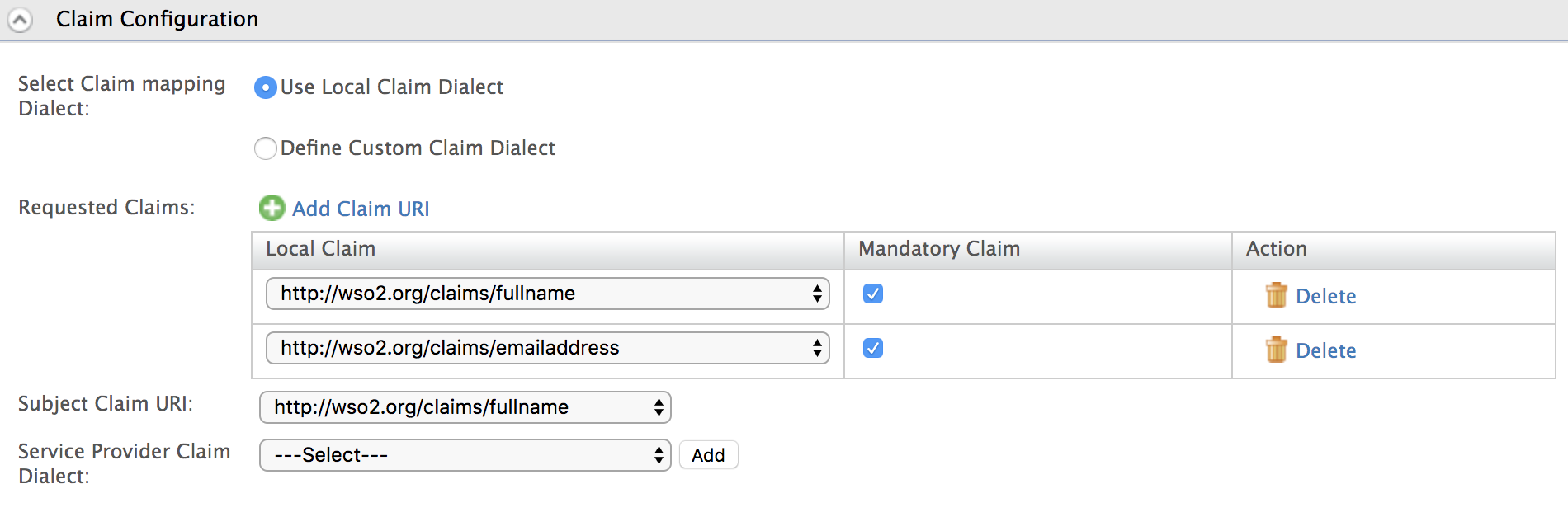 Service provider claim configurations