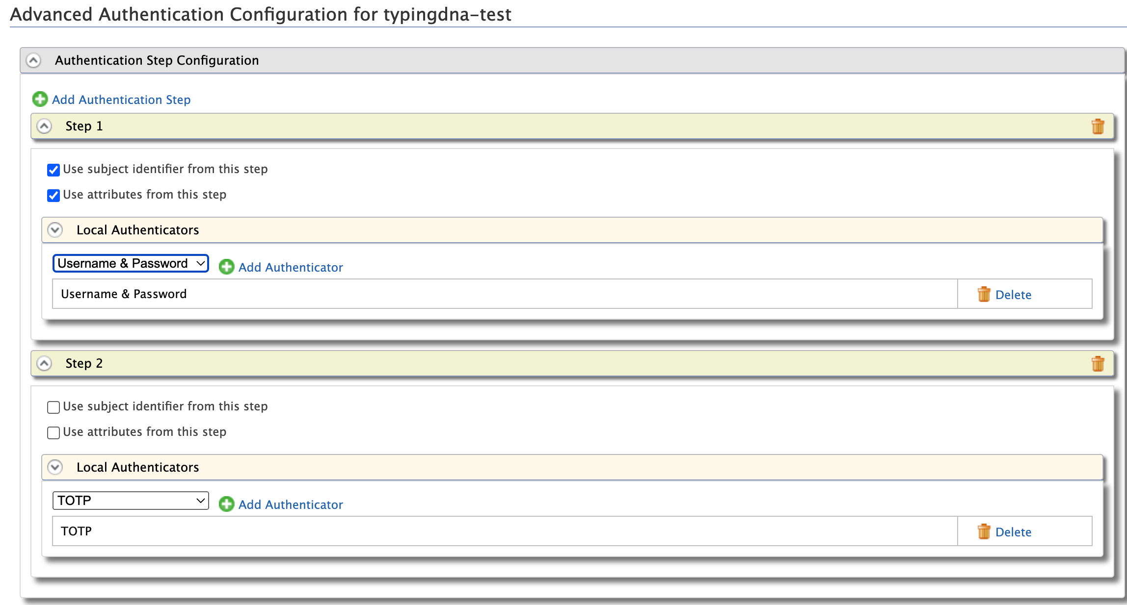 TypingDNA configure two authentication steps